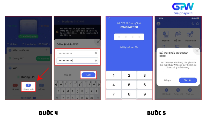 Thực hiện bước đổi mật khẩu Wi-Fi FPT trực tiếp trên Hi FPT giúp tăng cường bảo mật mạng gia đình.