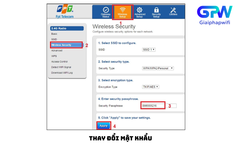 Giao diện quản lý modem cho phép người dùng thực hiện cách đổi mật khẩu Wi-Fi FPT chỉ trong vài thao tác.